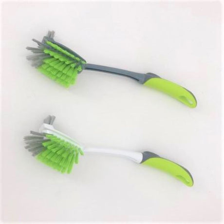 Set of 6 green and grey 32cm brushes, versatile for cleaning tasks with a durable design for home or commercial use.