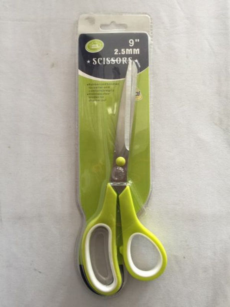 Set of 6 ergonomic 9" office scissors with stainless steel blades in vibrant colors for precise cutting tasks.