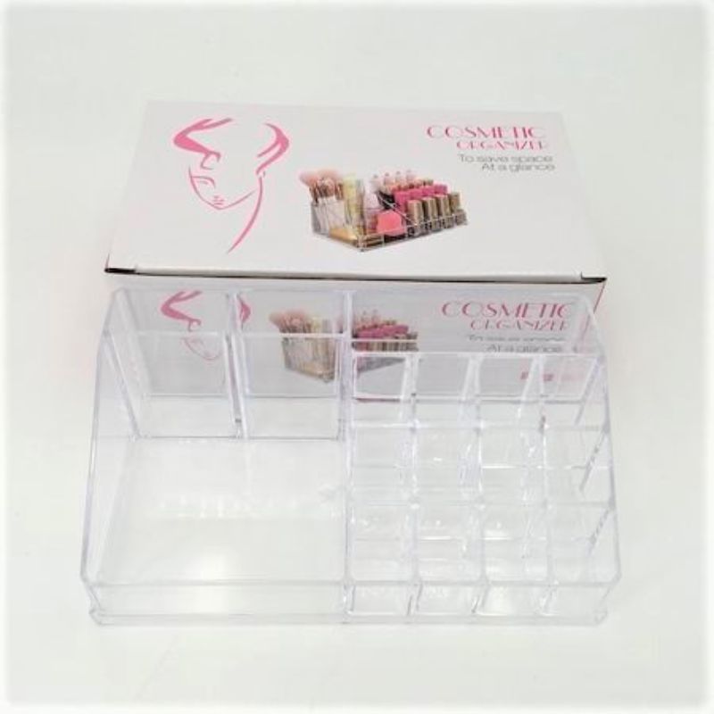 Set of 6 elegant cosmetic organizers for neat storage of makeup essentials, perfect for any vanity decor.