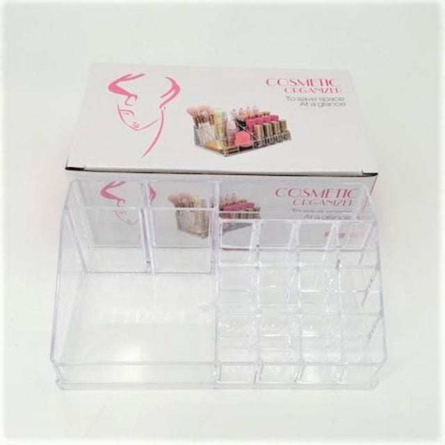 Set of 6 elegant cosmetic organizers for neat storage of makeup essentials, perfect for any vanity decor.