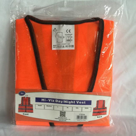 High-visibility orange medium safety vests (set of 12) for construction, events, and outdoor safety, ensuring comfort and visibility.