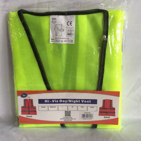 High-visibility yellow safety vests in XXXL size, set of 12, designed for comfort and safety on job sites.