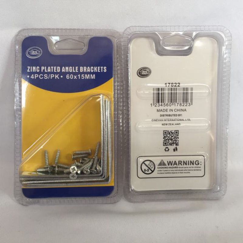 Zinc plated angle brackets, 60 x 15mm, strong support for DIY projects, corrosion-resistant, 12 packs each with 4 pieces.