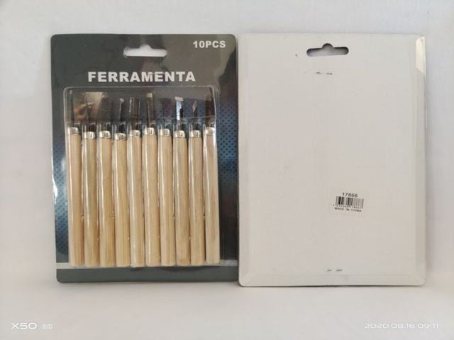 Premium 10-piece carving knife set with stainless steel blades and ergonomic handles for precise slicing and dicing.