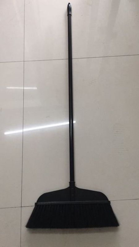 Set of 12 black brooms with durable bristles, ideal for efficient cleaning on various floor surfaces.