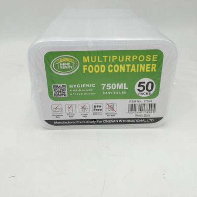 Plastic Food Container - 750ML/17.1cm (50PK)