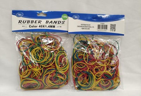 Assorted rubber bands, 40 x 1.4mm, ideal for organizing documents and crafting, 12 packs for versatile use.