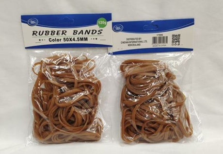 Versatile rubber bands, 50 x 4.5mm, durable and latex-free, ideal for organizing, crafting, and bundling in 12 packs.