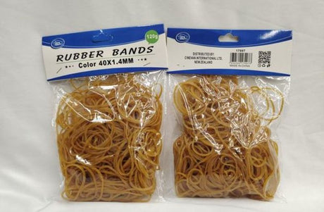 Durable rubber bands, 40 x 1.4mm, ideal for organization, securing papers, and arts & crafts, available in 12 packs.