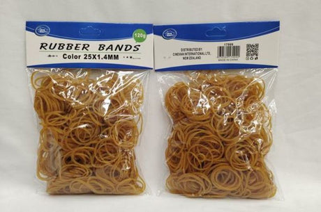 Durable 25 x 1.4MM rubber bands in 12 packs, ideal for organizing, bundling, and crafting without snapping.