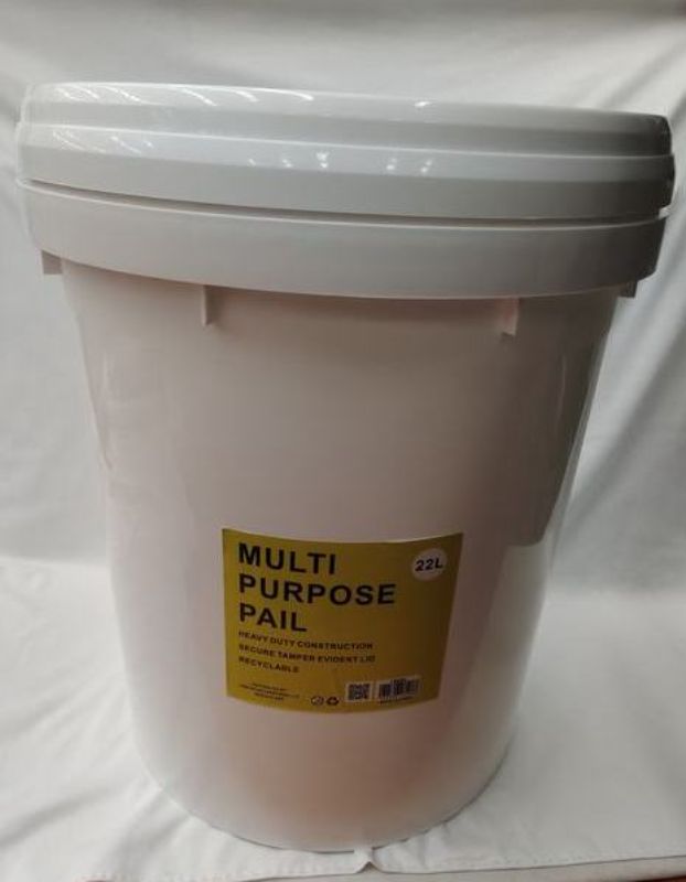 Durable 22L plastic pail bucket with secure lid, ideal for storage, cleaning, gardening, and outdoor use.