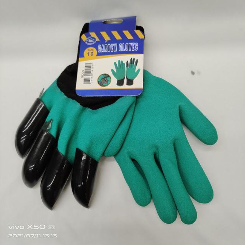 Stylish green and black garden gloves, 6 pairs, breathable, durable, ideal for all gardening tasks.
