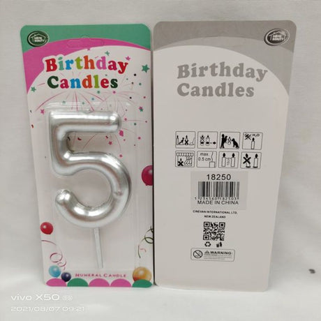 Elegant silver birthday candles in a set of 12, perfect for adding sparkle to any celebration or cake.