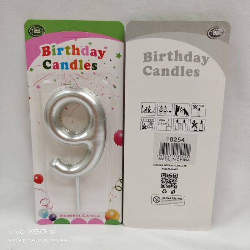 Birthday Candle - 9 Silver (Set of 12)