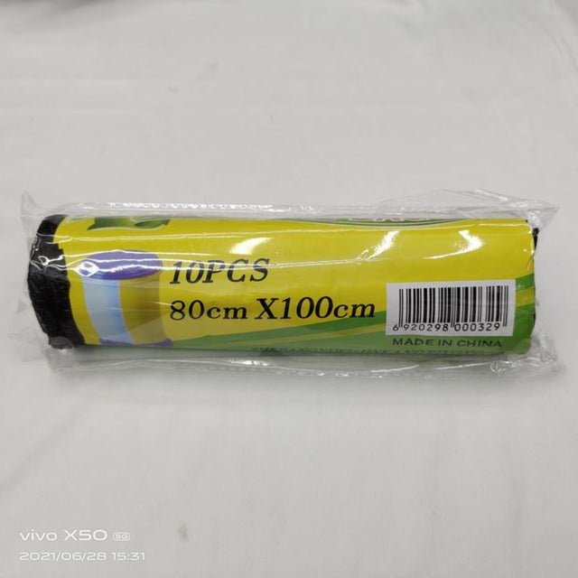 Extra-large, durable rubbish bags (80 x 100cm) in a pack of 10, ideal for heavy waste disposal and outdoor clean-up.