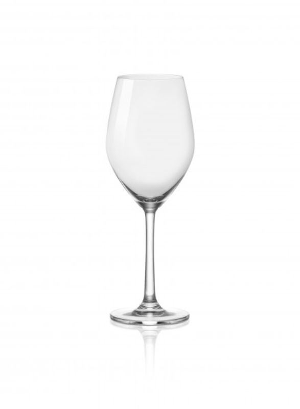 Elegant Ocean Sante wine glasses with unique angular bowls, designed for enhancing aeration and presentation in contemporary dining.