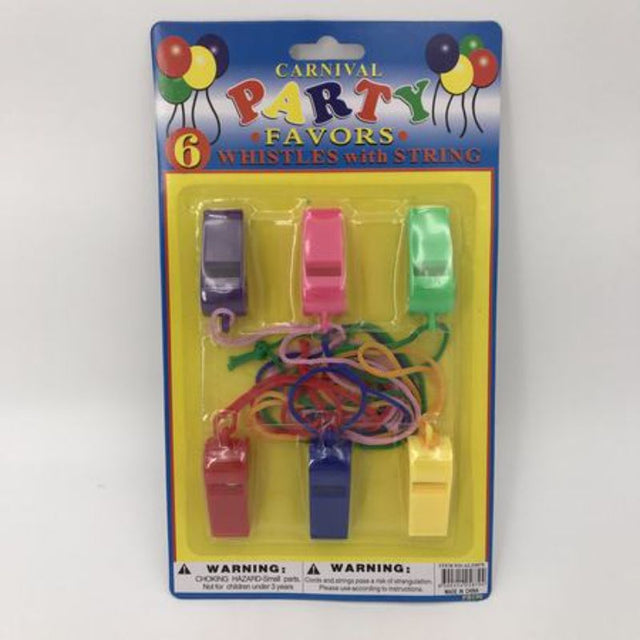 Vibrant 6pc whistle packs in 12 bulk sets, perfect for parties, sports, and classrooms. Durable and fun for all ages.