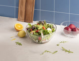 Set of 3 elegant glass salad bowls, 25.4cm, perfect for serving vibrant salads and fruits with easy cleaning features.