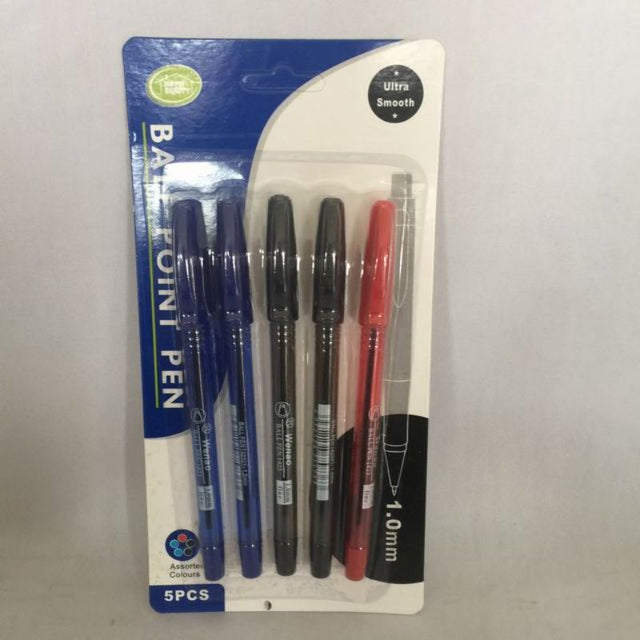 Set of 12 packs of ballpoint pens in blue, black, and red for smooth, comfortable writing in school or office.