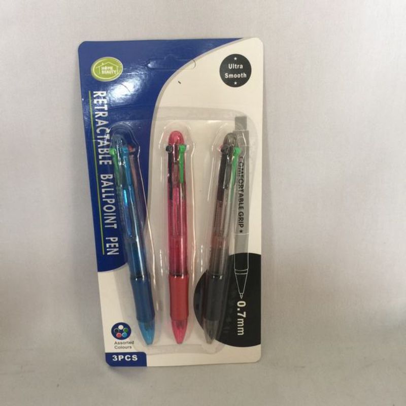 Set of 6 premium 3 Colour Ball Pens, featuring blue, red, and green ink for versatile writing and creative projects.
