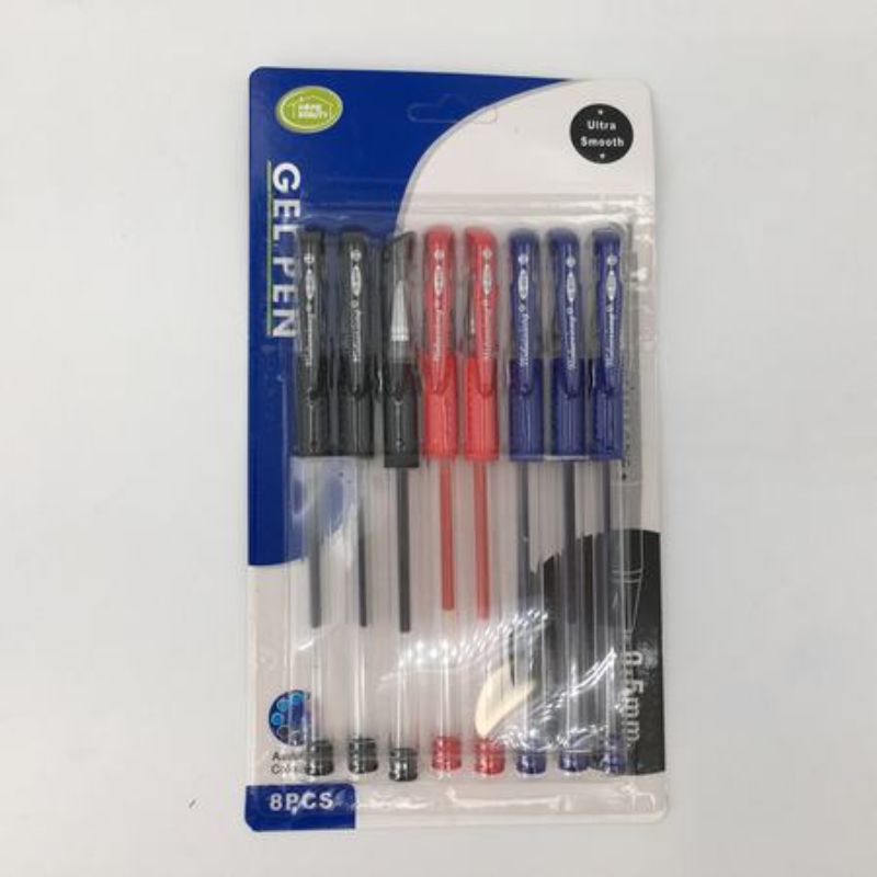 Vibrant 8-pack gel pens in 12 packs, perfect for creative projects with smooth ink flow and quick-drying formula.