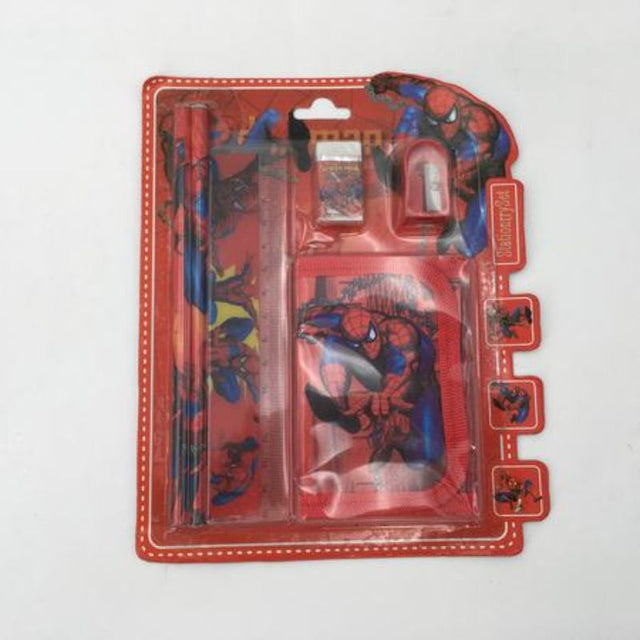 Colorful Spiderman stationery set for kids, featuring pencils, erasers, and notebooks to inspire creativity and learning.