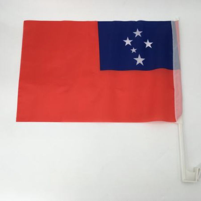 Vibrant Samoa car flags measuring 30 x 45cm, perfect for showing pride at events and parades; 12 units included.