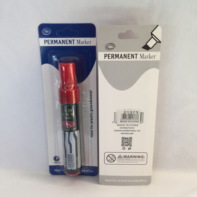Red jumbo permanent marker pens in a set of 12, featuring a broad chisel tip for versatile marking and crafting.