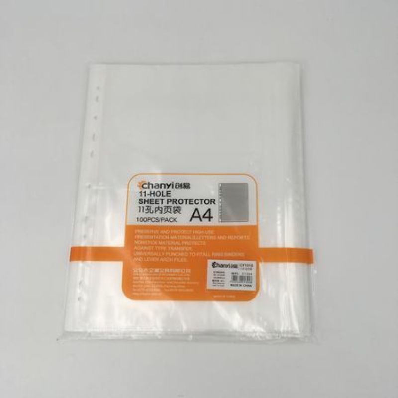 Clear 11-hole sheet protectors in a bulk pack of 1200 for organized, durable document protection in home or office use.