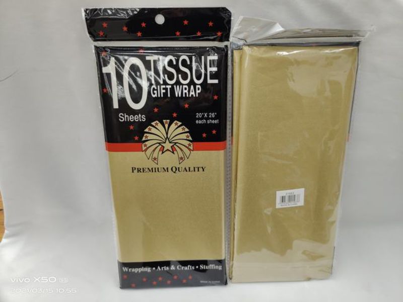 Elegant gold tissue gift wrap, 66cm, 120 sheets total, perfect for wrapping presents for any occasion.