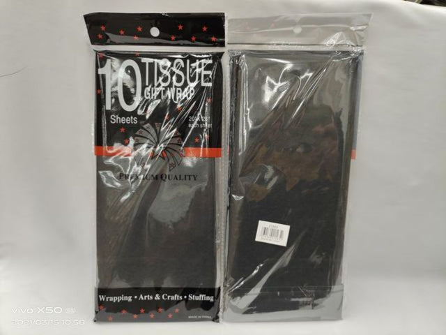 Elegant black tissue gift wrap, 66cm, in 6 packs with 10 sheets each, perfect for stylish gift presentations.