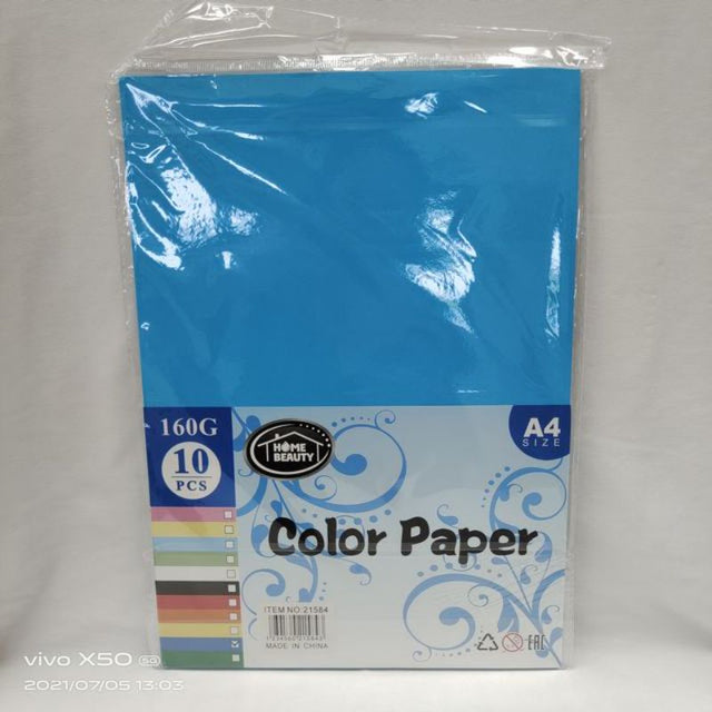 A4 Light Blue 160G colour paper pack, includes 12 packs of 10 sheets each, ideal for crafts and presentations.
