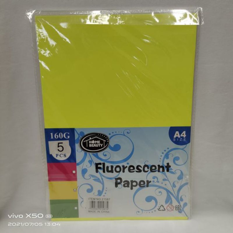 Bright yellow A4 fluorescent paper pack of 5 sheets, ideal for crafting, presentations, and vibrant projects.