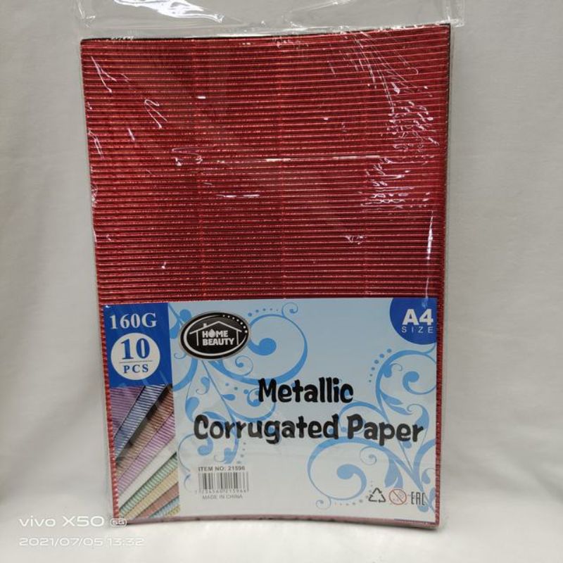Metallic corrugated A4 paper pack in mixed colors, ideal for crafting and scrapbooking, featuring 120 sturdy and vibrant sheets.