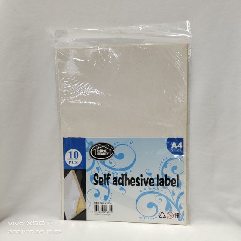 Self-adhesive A4 white labels, 10 per pack, perfect for organizing and labeling in home or office settings.