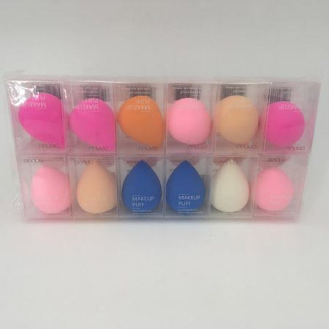 Set of 12 assorted face powder puffs for flawless makeup application, suitable for all skin types and occasions.