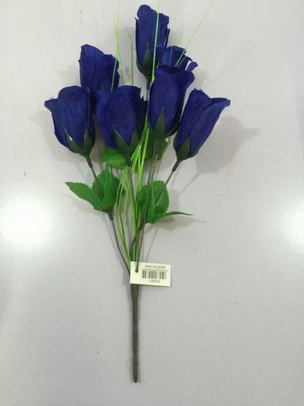 Set of 12 vibrant blue artificial flowers with seven heads each, perfect for elegant home decor and maintenance-free arrangements.