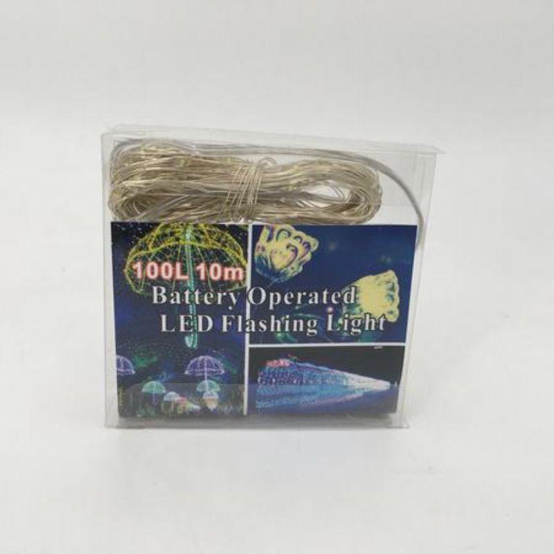 Battery-operated LED string lights in white, 100 heads, 10m, perfect for indoors and outdoors to create a magical ambiance.