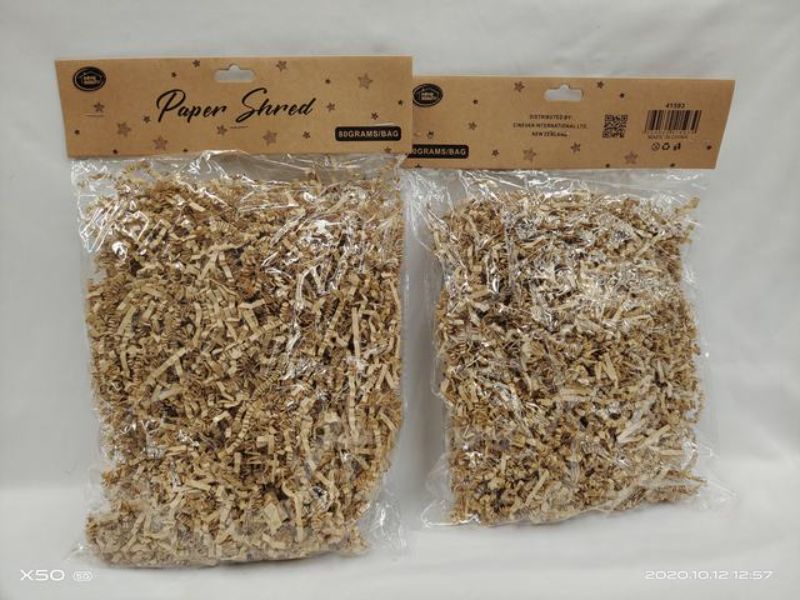 Natural 80g paper shred in 12 packs, perfect for crafting, packing, and securing items while being eco-friendly.