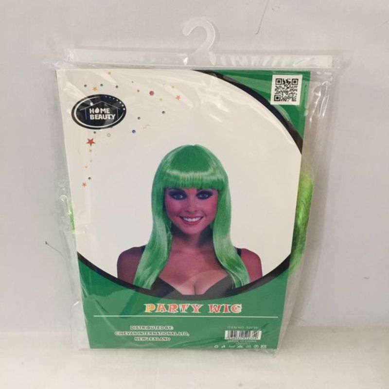 Long straight light green party wig set of 5 for festive occasions, made from high-quality synthetic fibers.