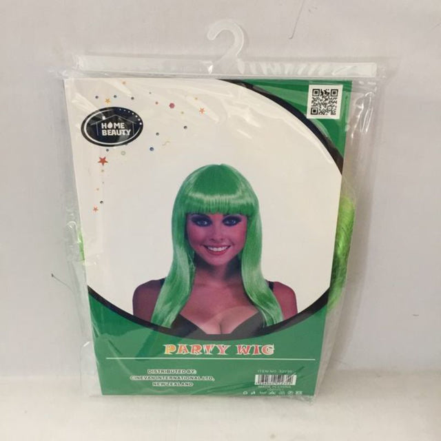 Long straight light green party wig set of 5 for festive occasions, made from high-quality synthetic fibers.
