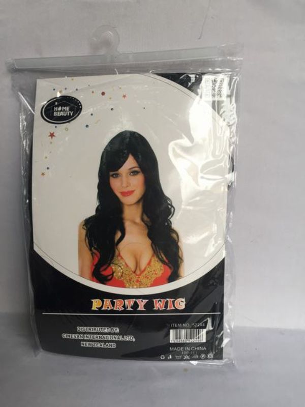 Set of 5 long curly black party wigs, perfect for events and costume fun with instant glamour and style versatility.