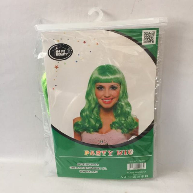 Set of 5 long curl light green party wigs, ideal for costumes and festive celebrations, adding vibrant flair to any outfit.