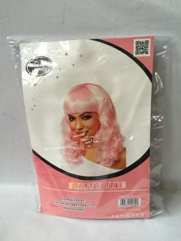 Set of 5 light pink long curl party wigs, perfect for festive occasions and group celebrations, offering comfort and style.
