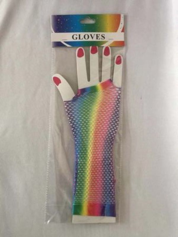 Colorful long rainbow gloves in a set of 12, perfect for parties and festive occasions, adding joy and flair to celebrations.