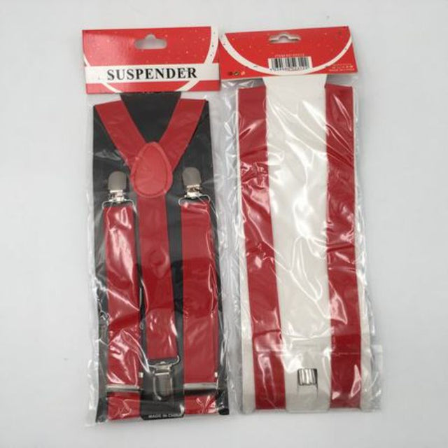 Set of 12 vibrant red suspenders, perfect for casual and formal wear, made from durable materials with adjustable clasps.