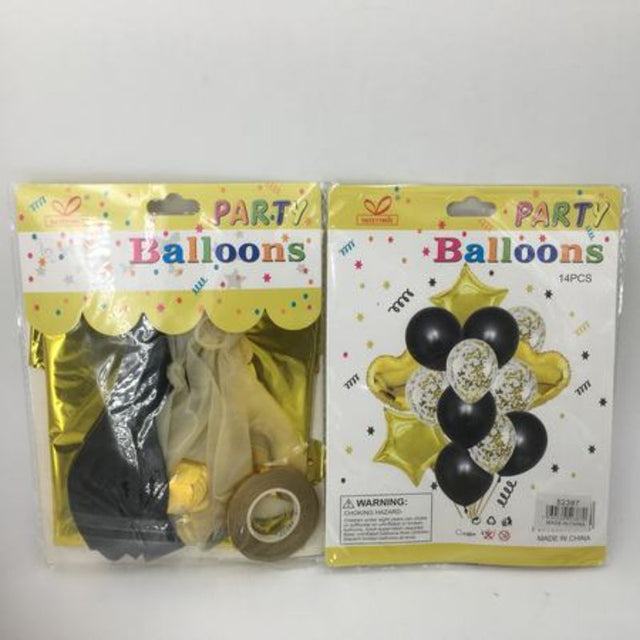 Elegant gold and black party balloons set (168 pcs) for upscale celebrations and chic decorations.