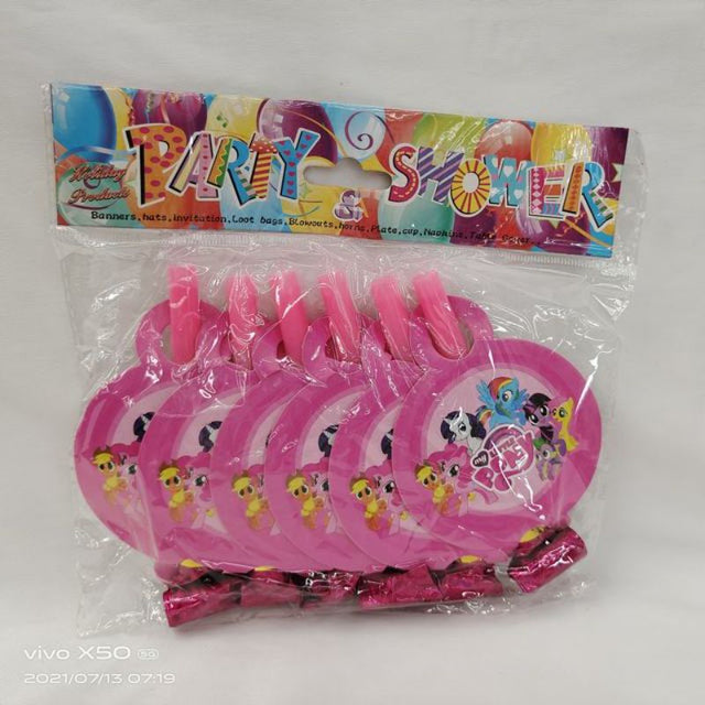 Vibrant pink dragon whistle rolls in 12 packs, perfect for adding fun and excitement to any celebration or party.