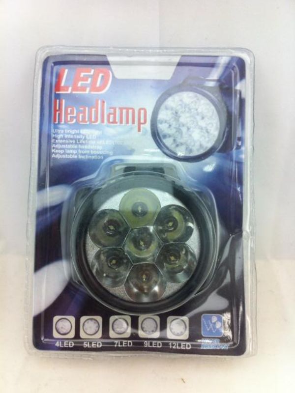 Set of 12 LED head lights, energy-efficient and bright for outdoor adventures, camping, and home repairs.