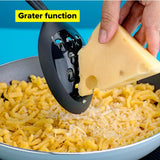 Vibrant Tasty Slotted Spoon with built-in grater, soft-touch handle, and dishwasher-safe design for versatile cooking.